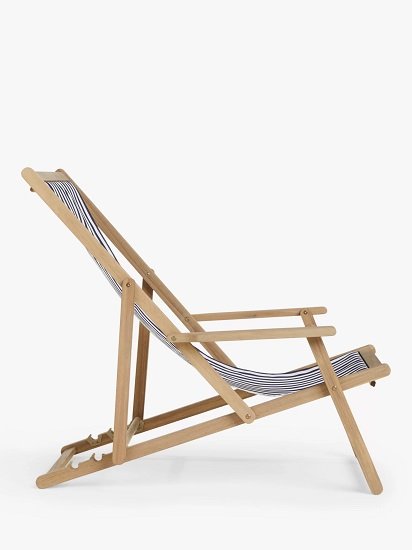 Acacia Chaise Frame and Striped Slings, Natural/Blue and White